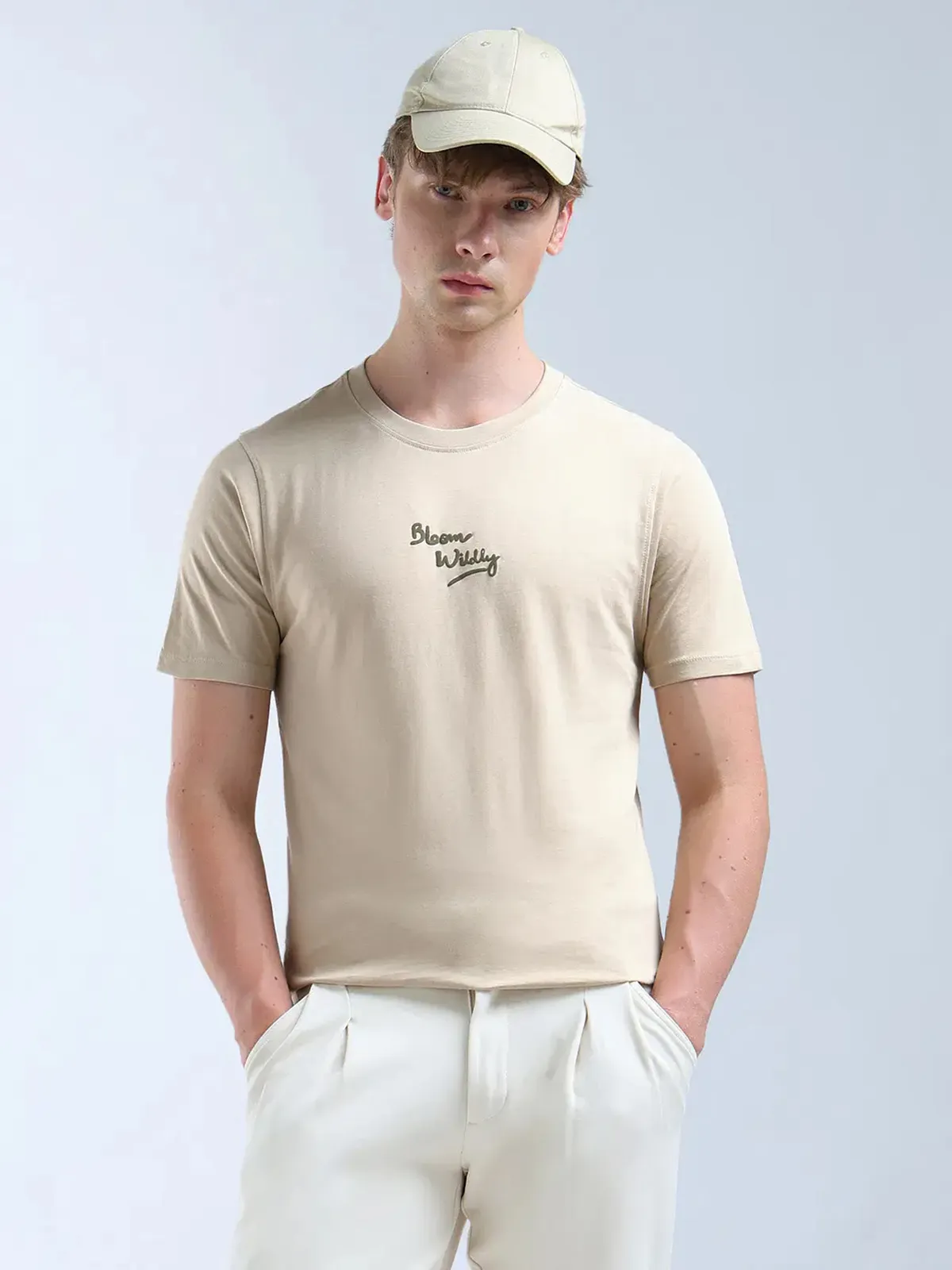 FLYING MACHINE beige printed slim fit t-shirt