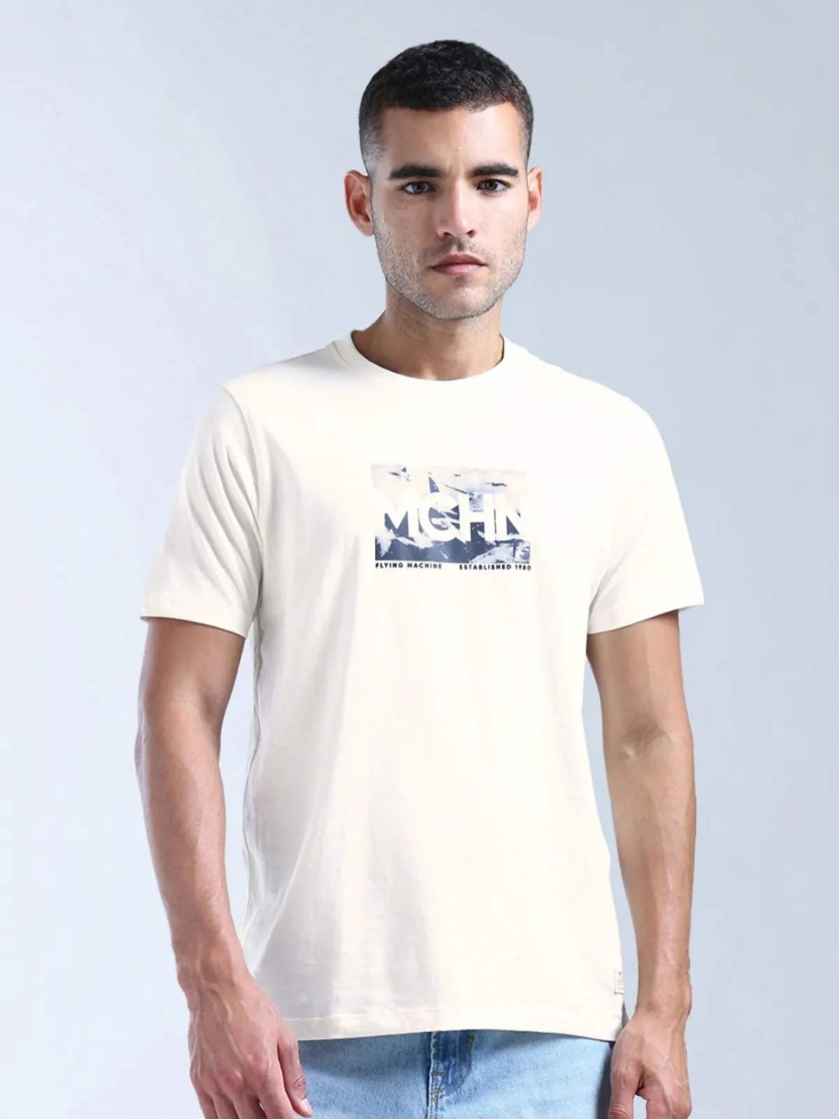 FLYING MACHINE beige printed slim fit t-shirt for men