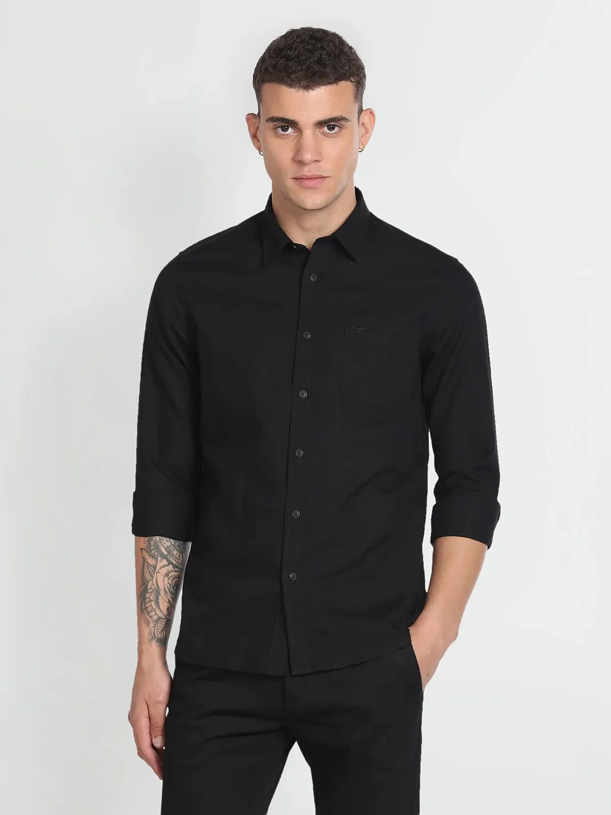 Flying Machine black plain shirt