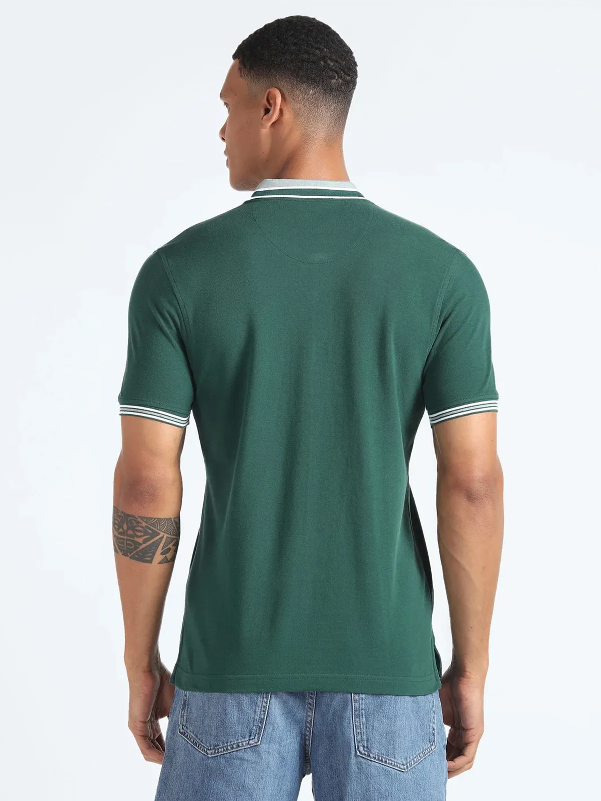 Flying Machine dark green plain polo t-shirt