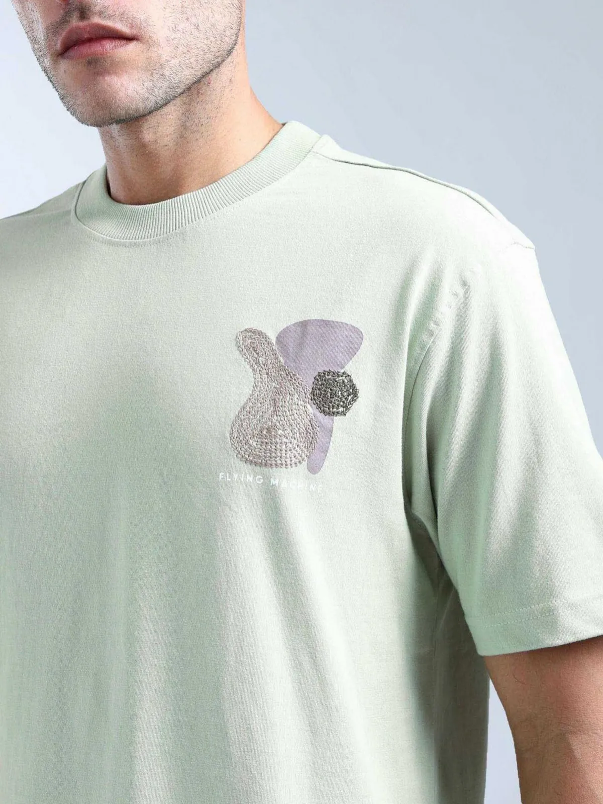 FLYING MACHINE mint green printed cotton t-shirt