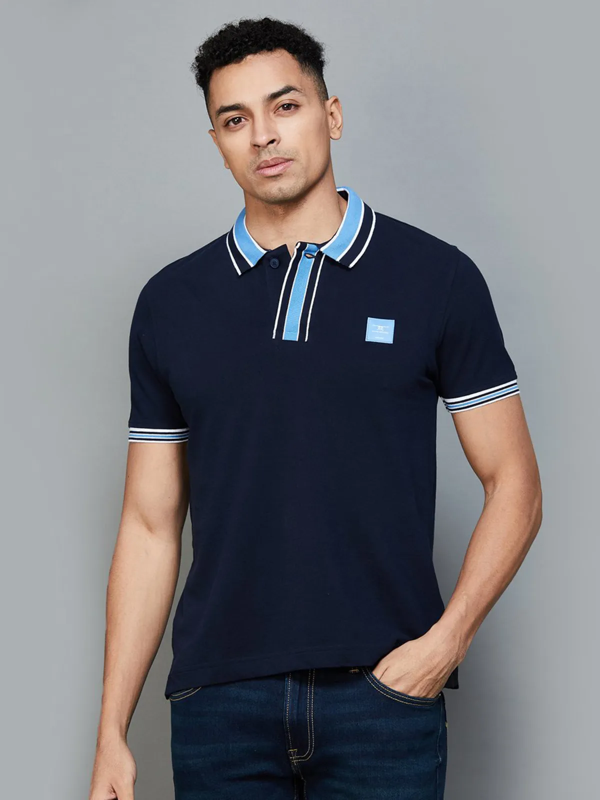 Flying Machine navy plain polo t-shirt