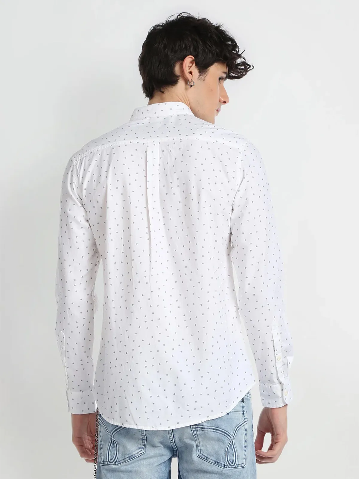 Flying Machine printed cotton white shirt