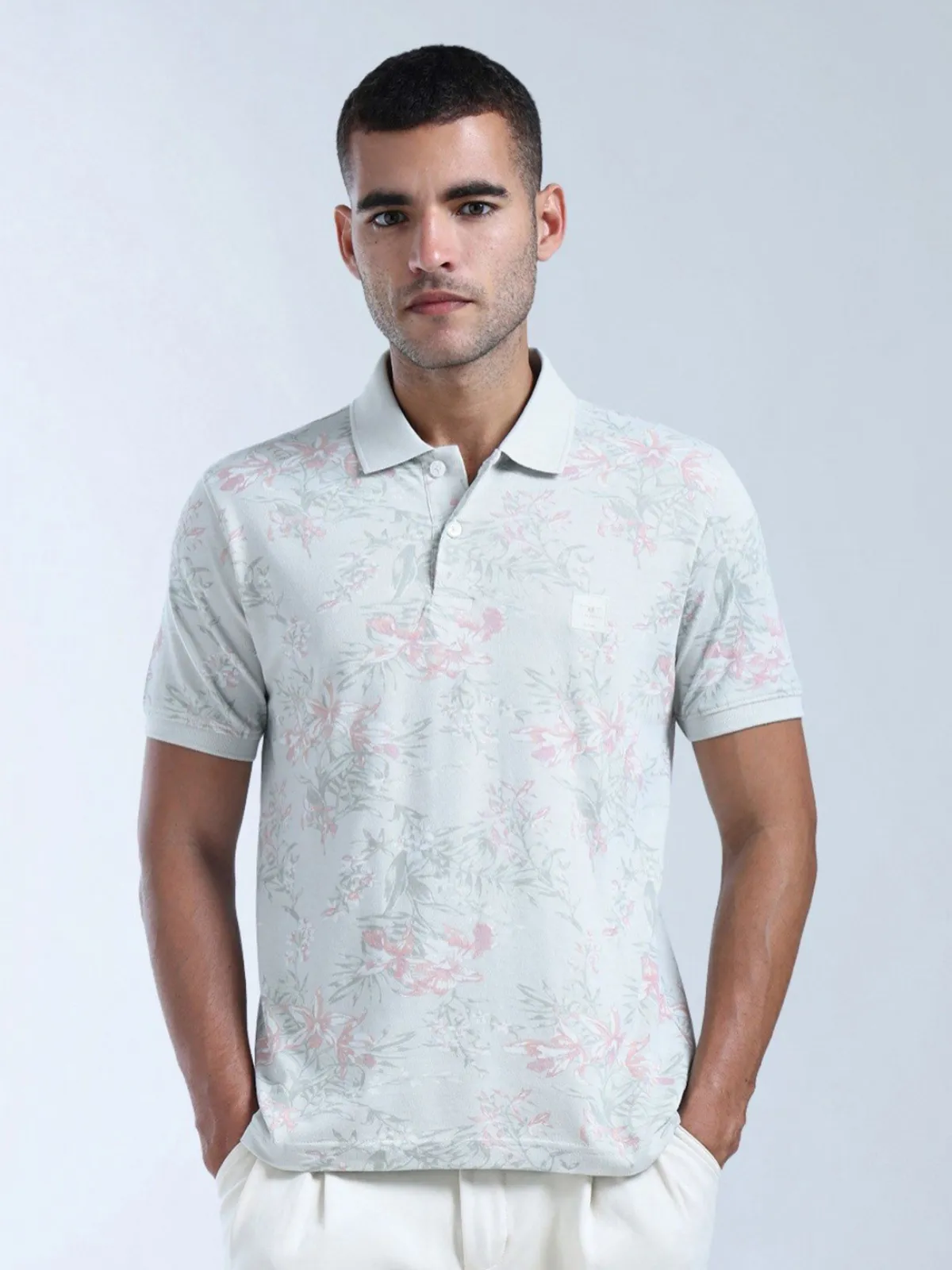 FLYING MACHINE printed mint green polo t-shirt
