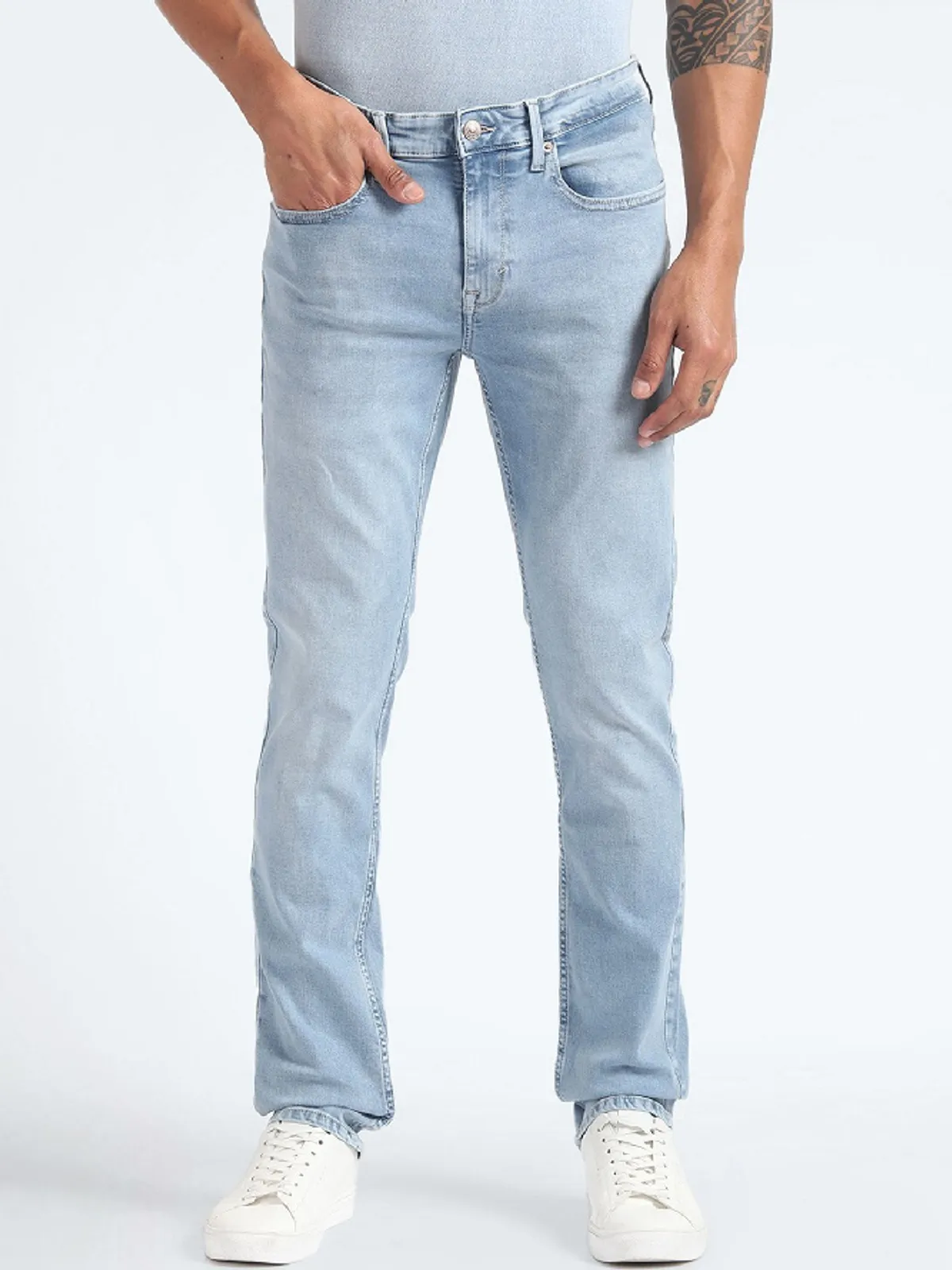 Flying Machine sky blue slim straight fit jeans