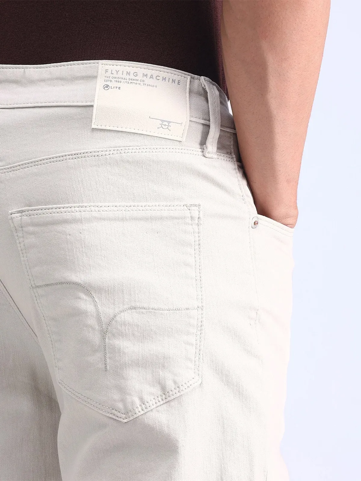 FLYING MACHINE solid white denim slim fit jeansG3MJE5291