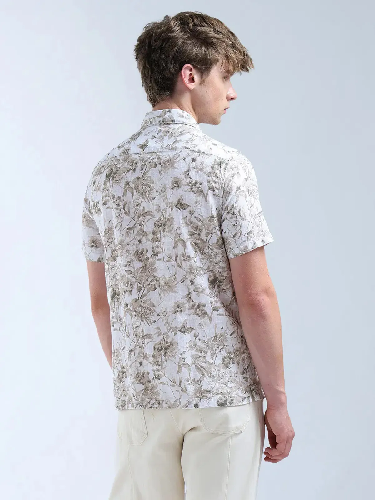 FLYING MACHINE white and beige printed casual shirt