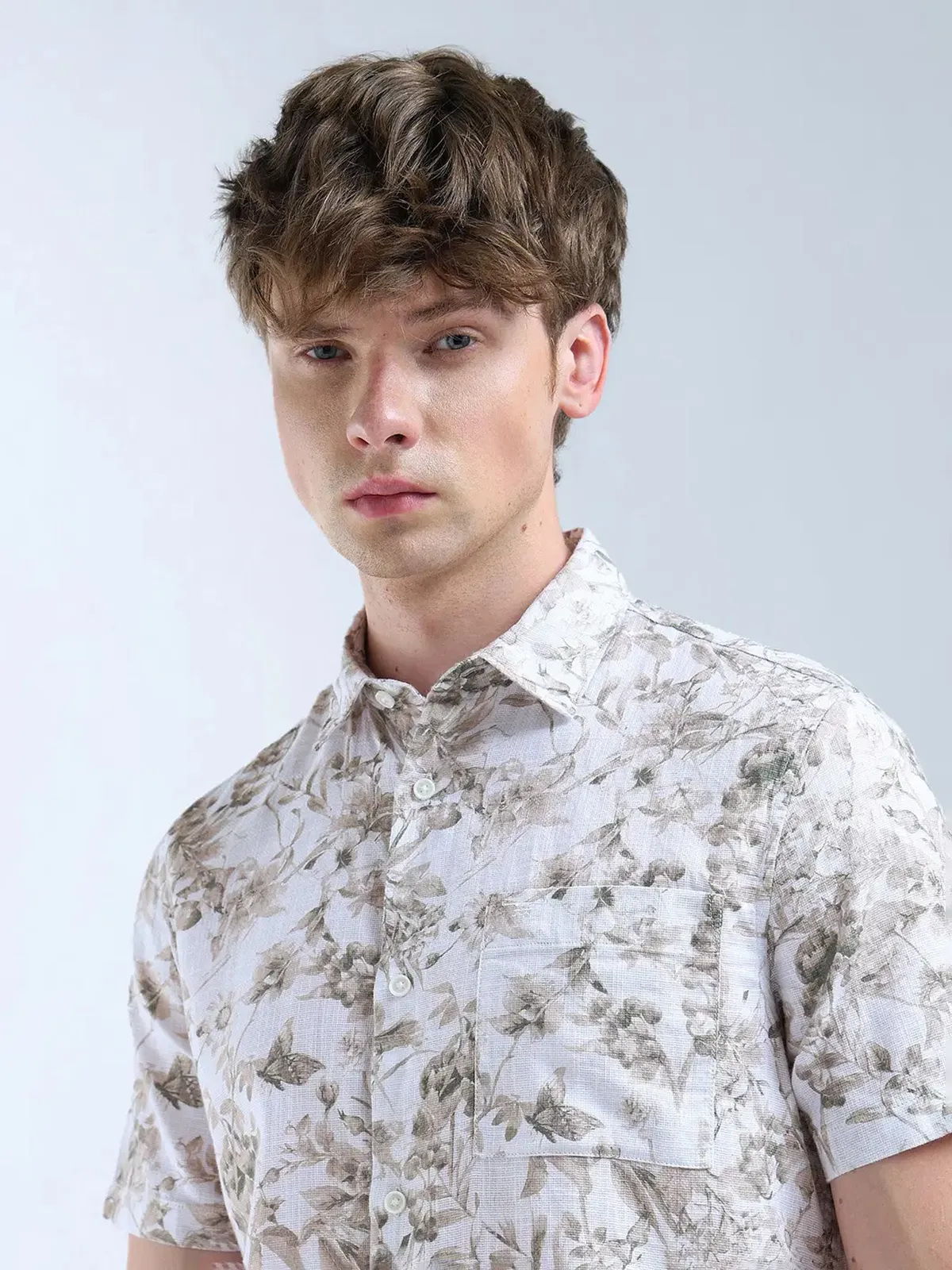 FLYING MACHINE white and beige printed casual shirt