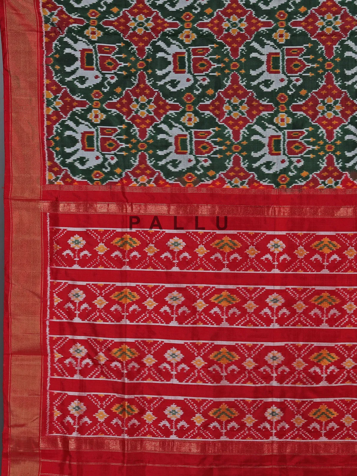 Forest green hyderabadi patola silk saree with ikat artistry