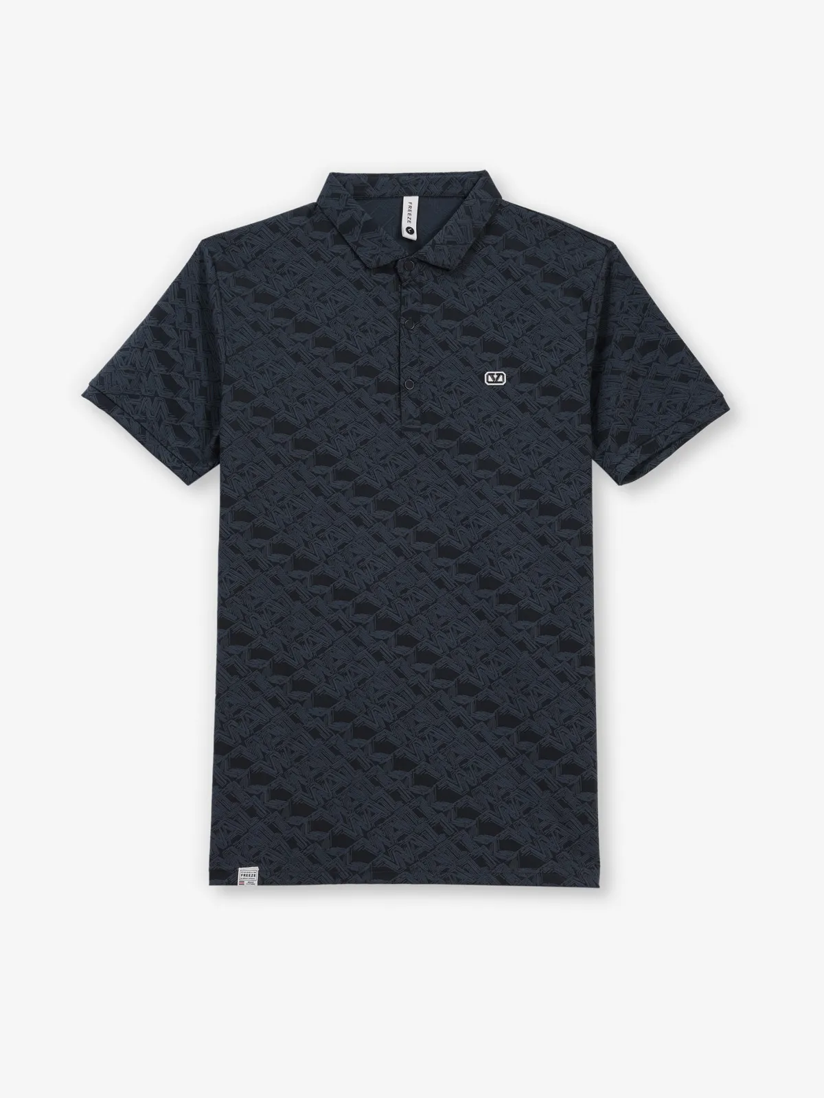 FREEZE dark blue printed slim fit polo t-shirt