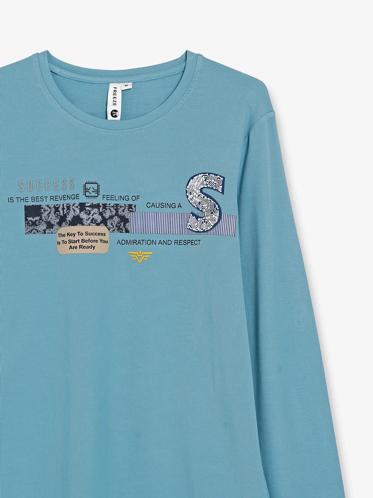 Freeze sky blue cotton printed t shirt