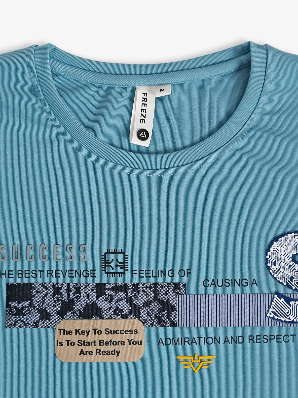 Freeze sky blue cotton printed t shirt