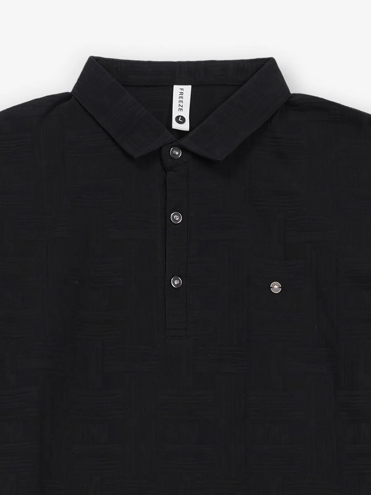 FREEZE textured black slim fit polo t-shirt