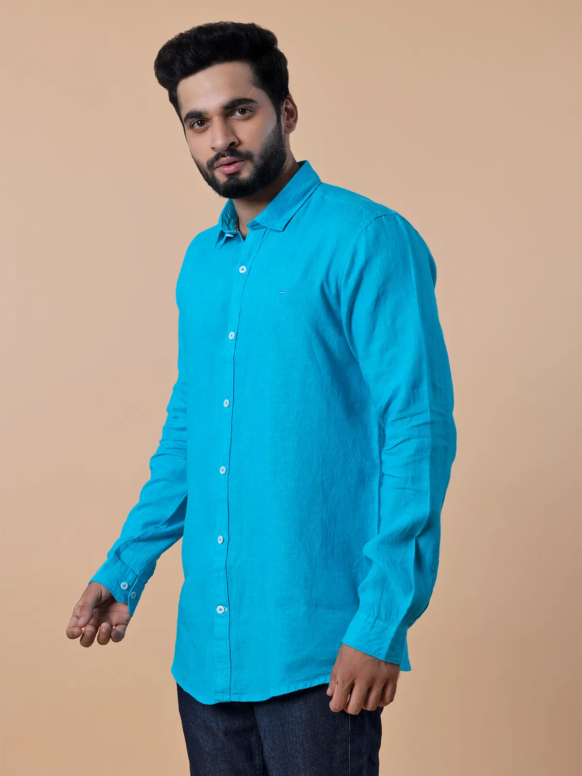 Frio aqua linen plain shirt