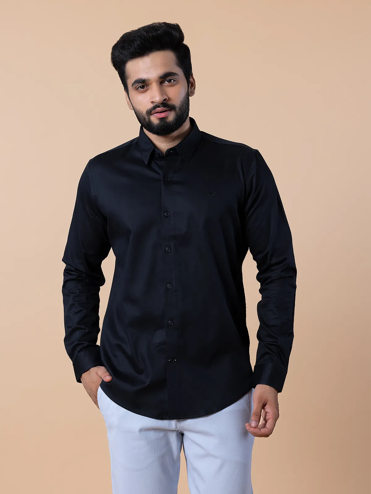 Frio black plain cotton shirt