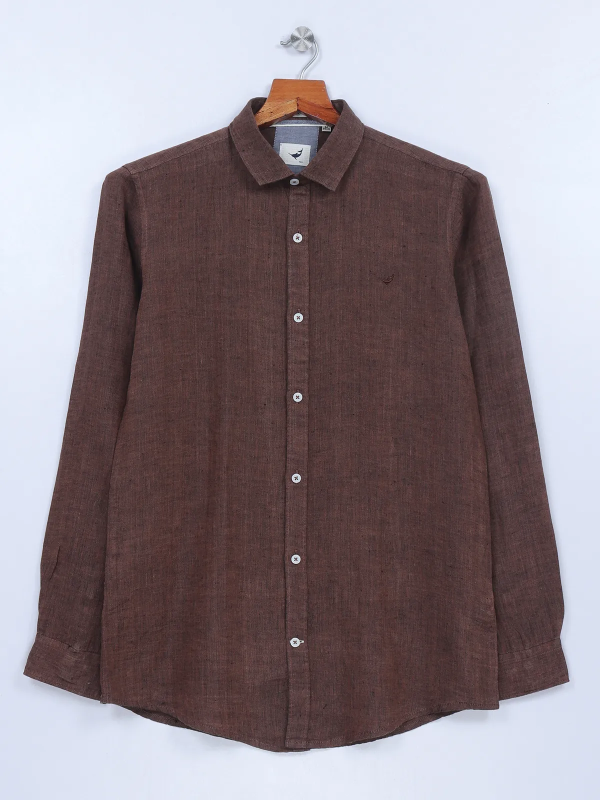 Frio full sleeves linen brown plain shirt