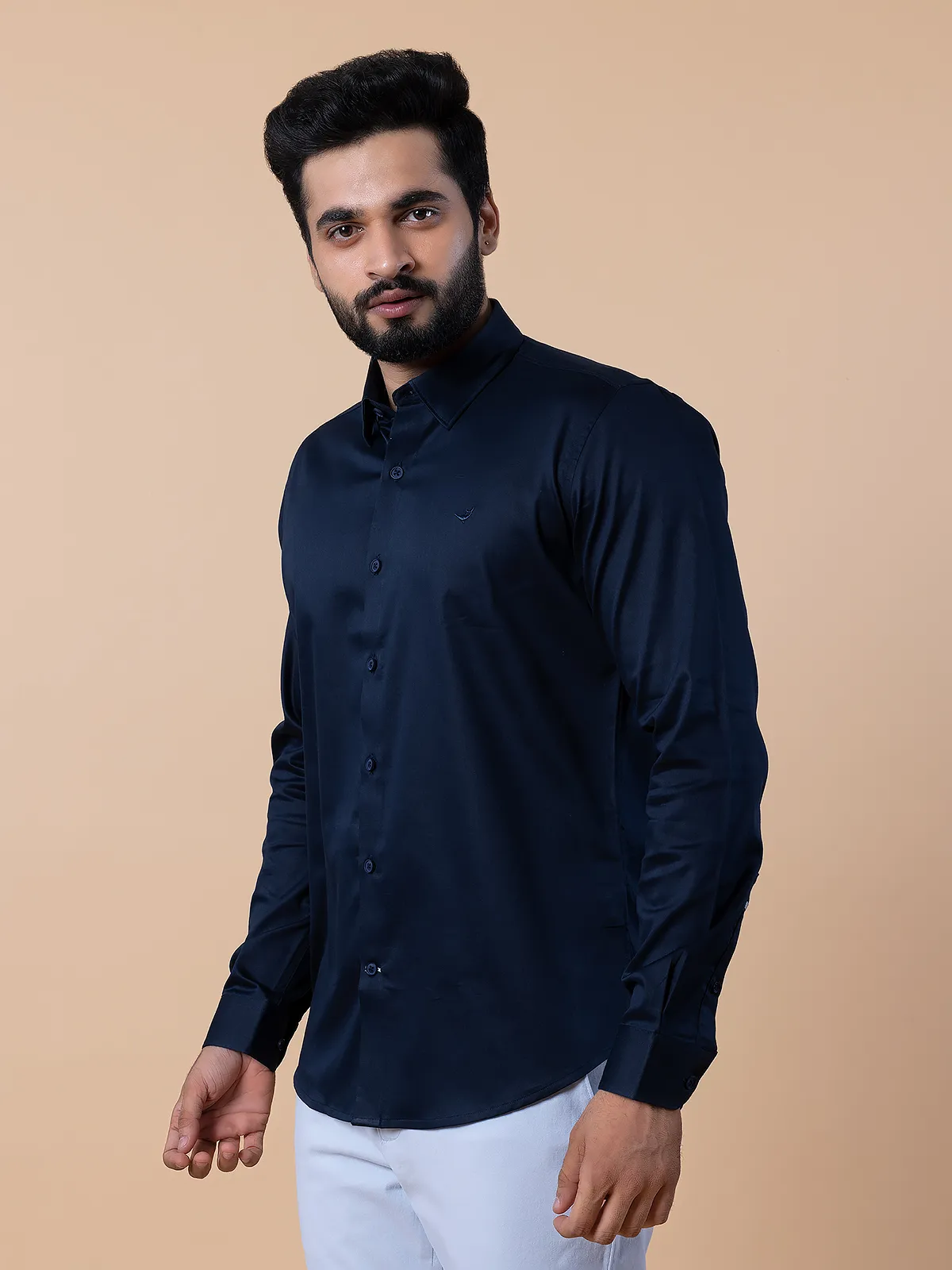 Frio navy cotton full sleeves shirt