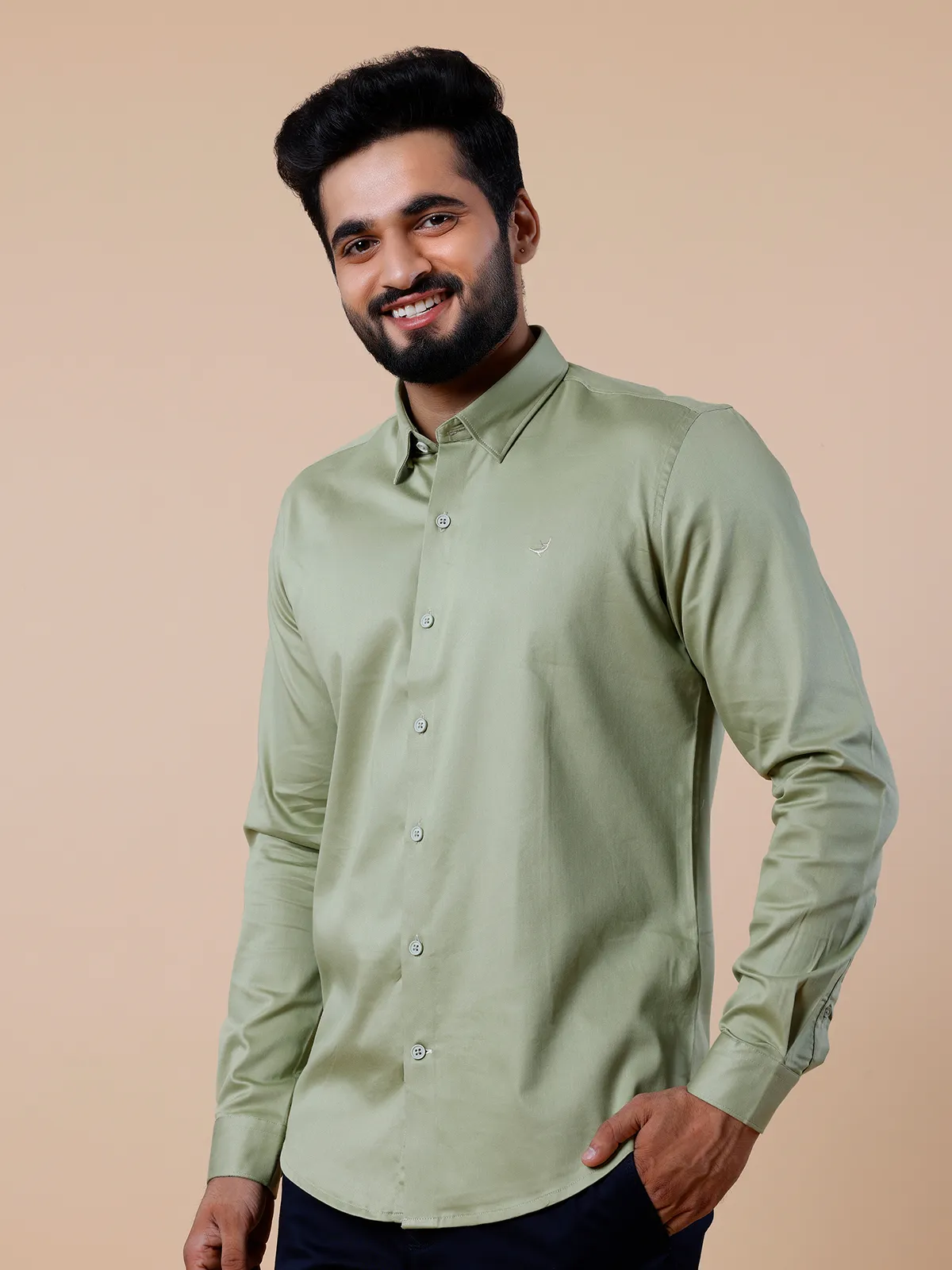 Frio pista green plain cotton shirt