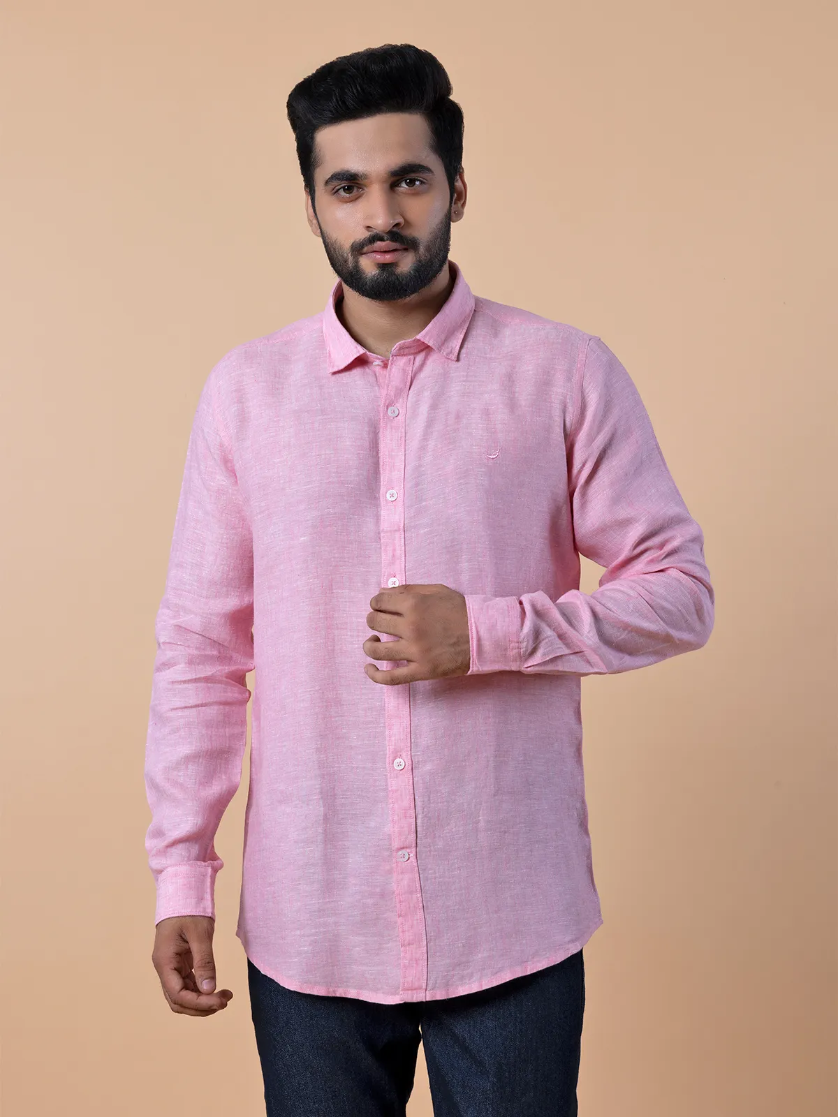 Frio plain dark pink linen shirt