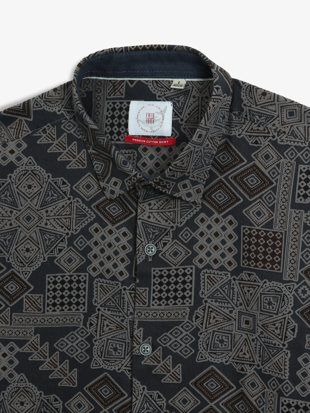 FRIO printed dark grey cotton shirt