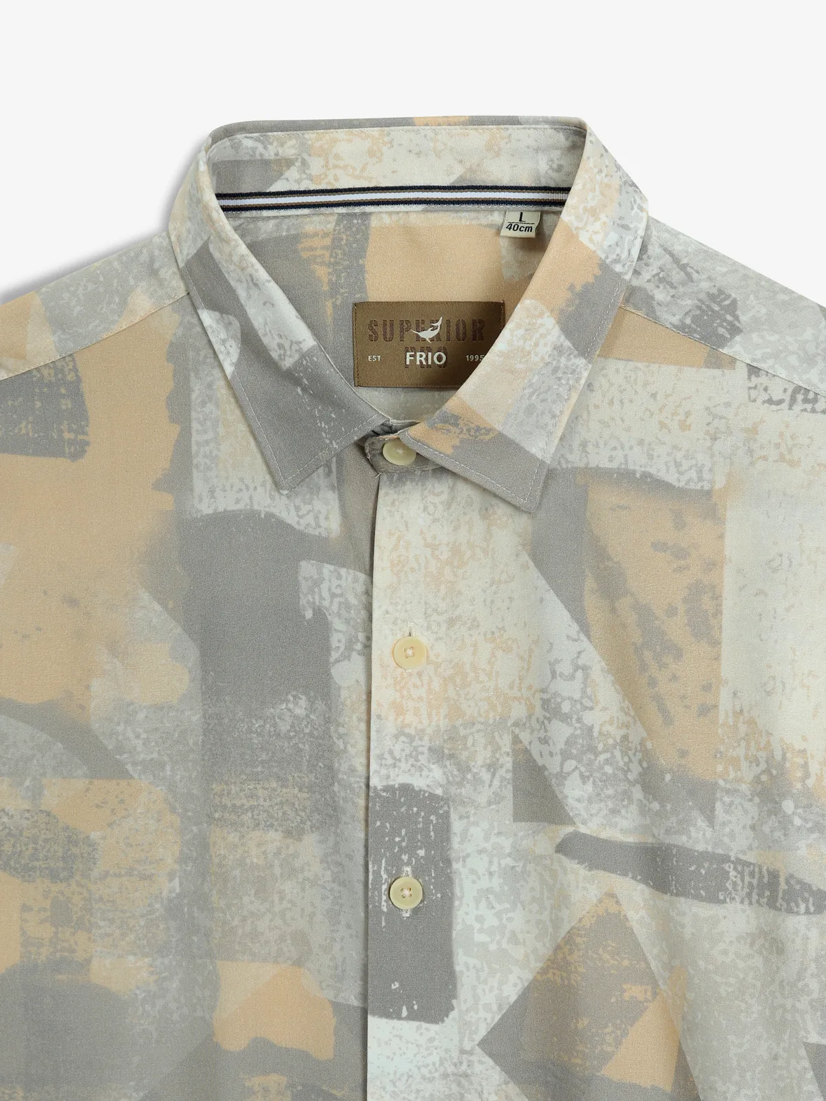 FRIO printed peach and grey cotton shirt