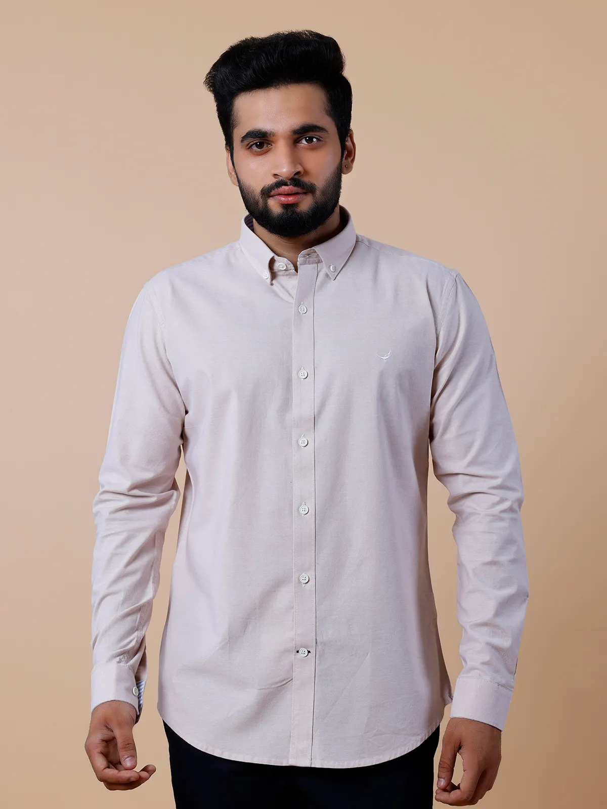 Frio solid fawn beige casual shirt in cotton