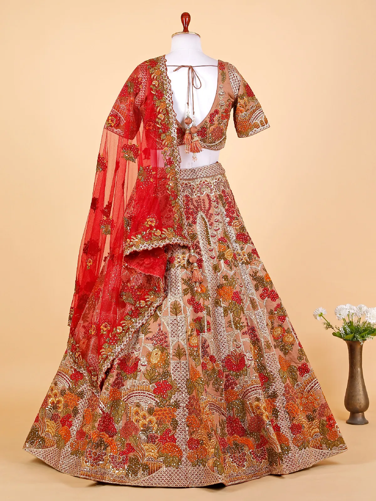 Georgeous peach silk bridal lehenga choli