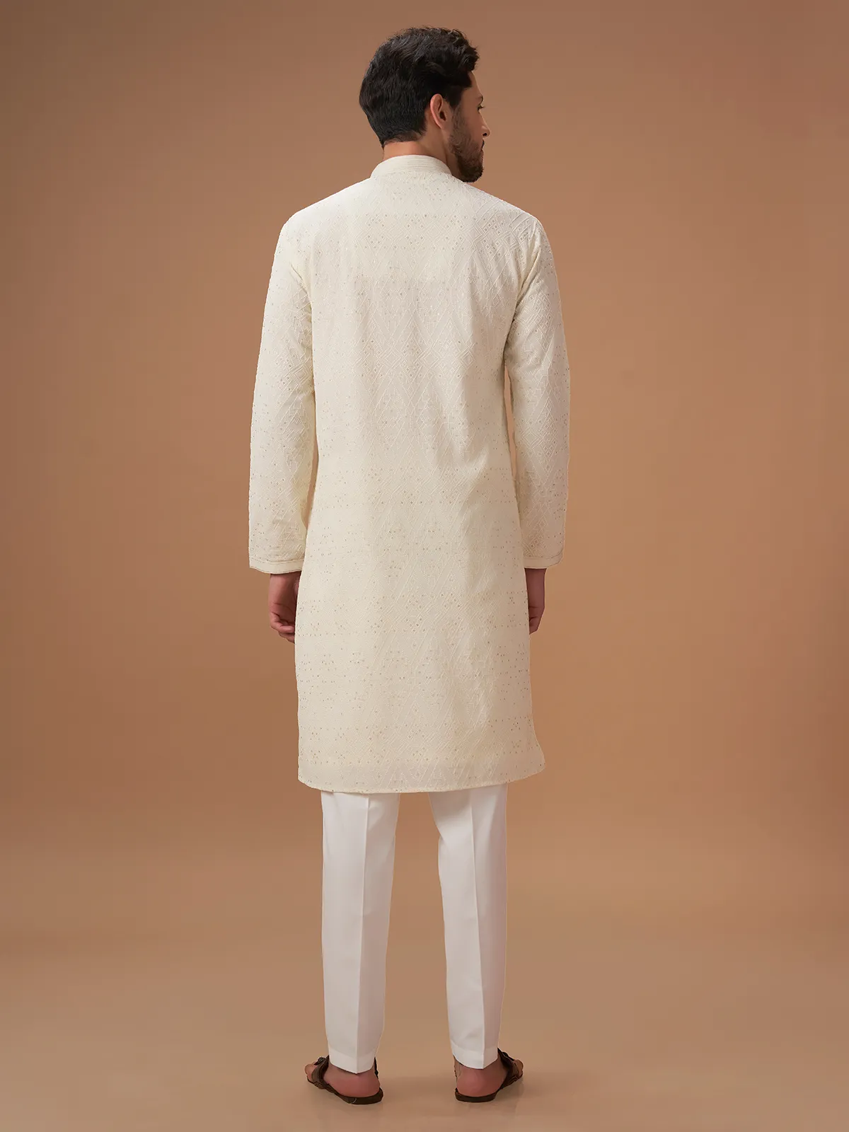 Georgette cream embroidery  Men Kurta pajama