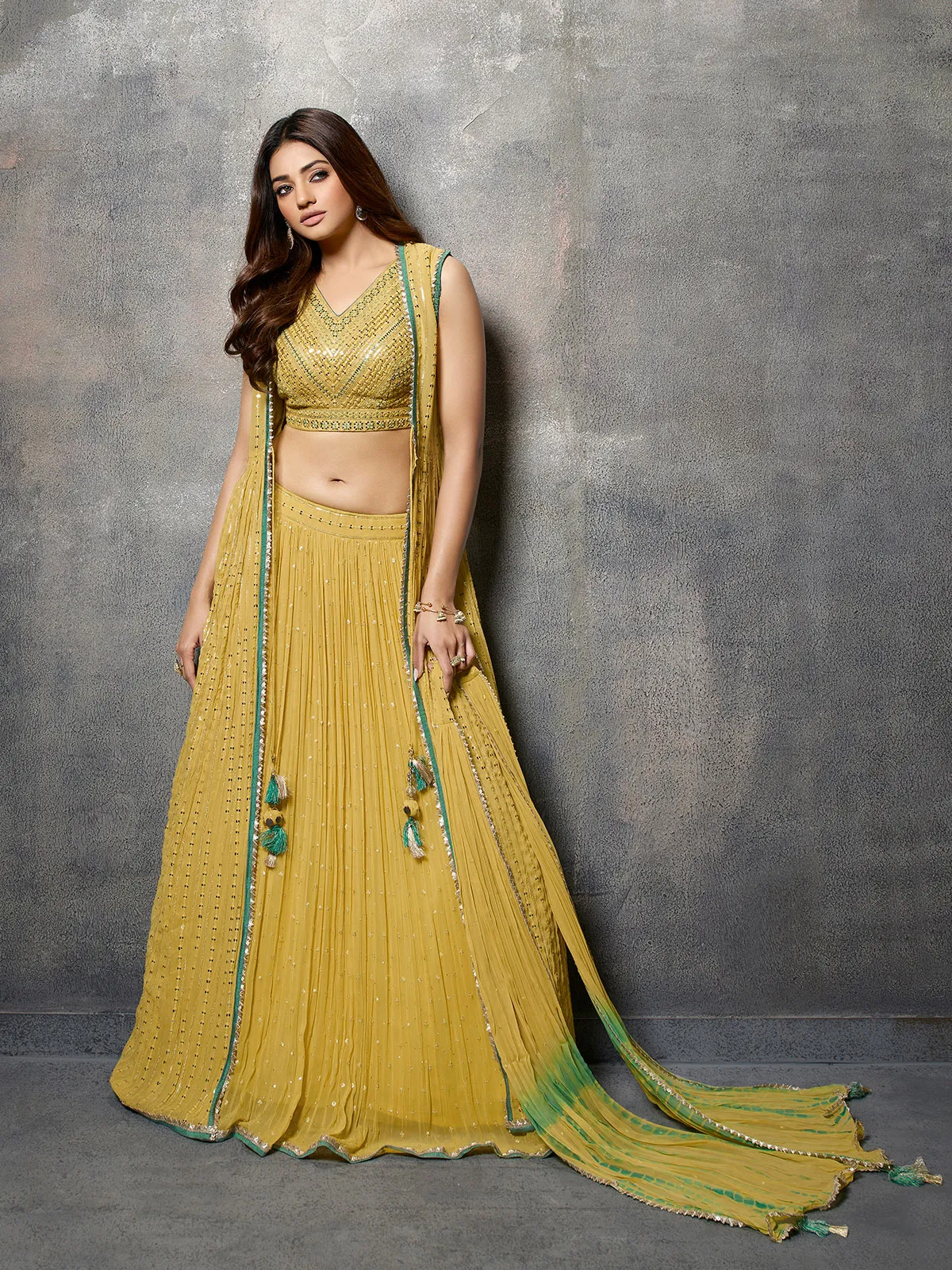 Georgette dusty yellow lehenga choli