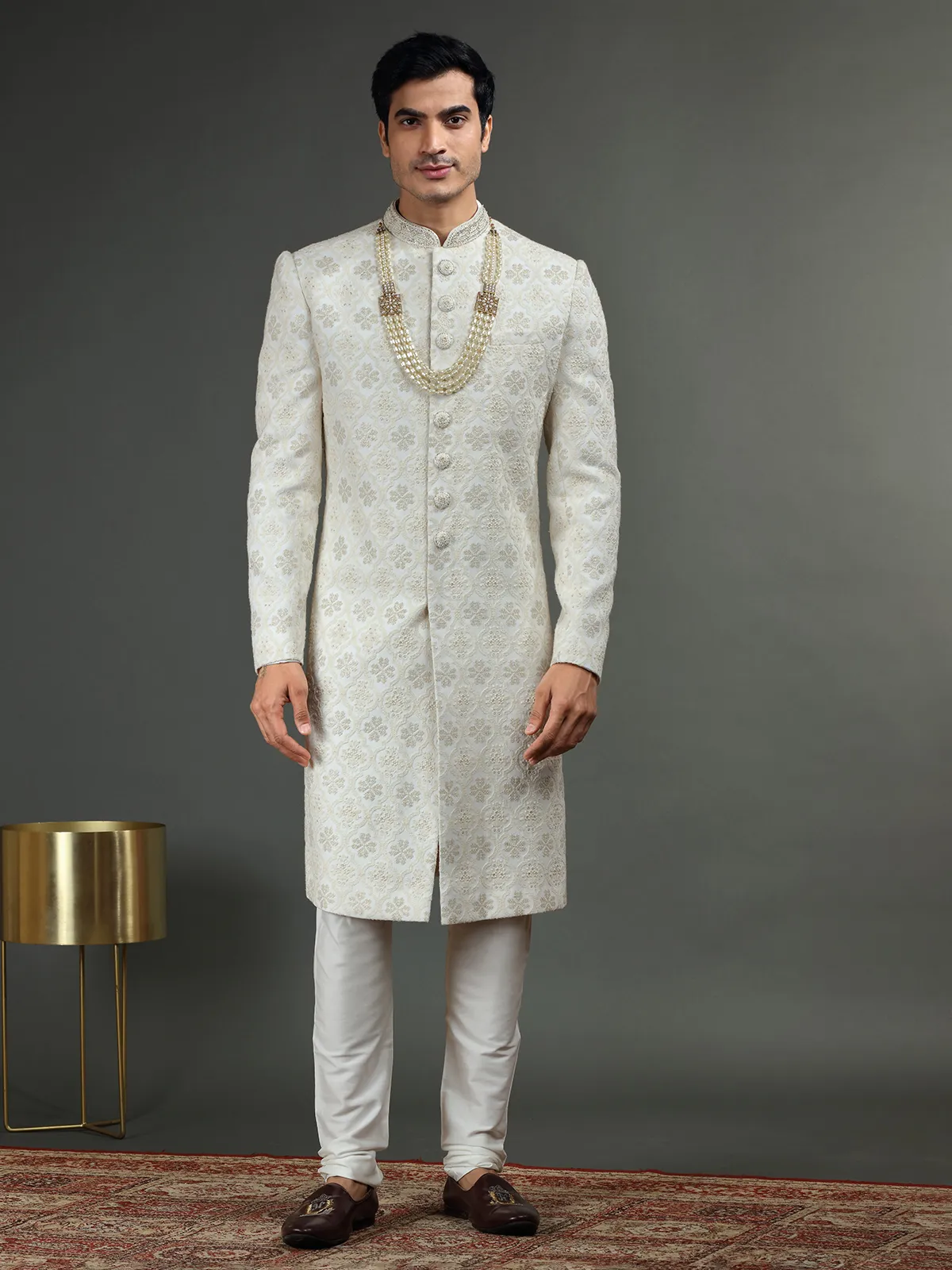 Georgette groom sherwani in white