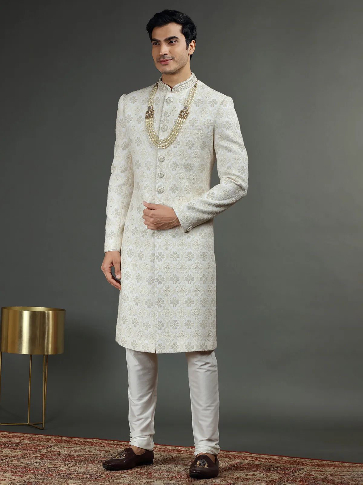 Georgette groom sherwani in white