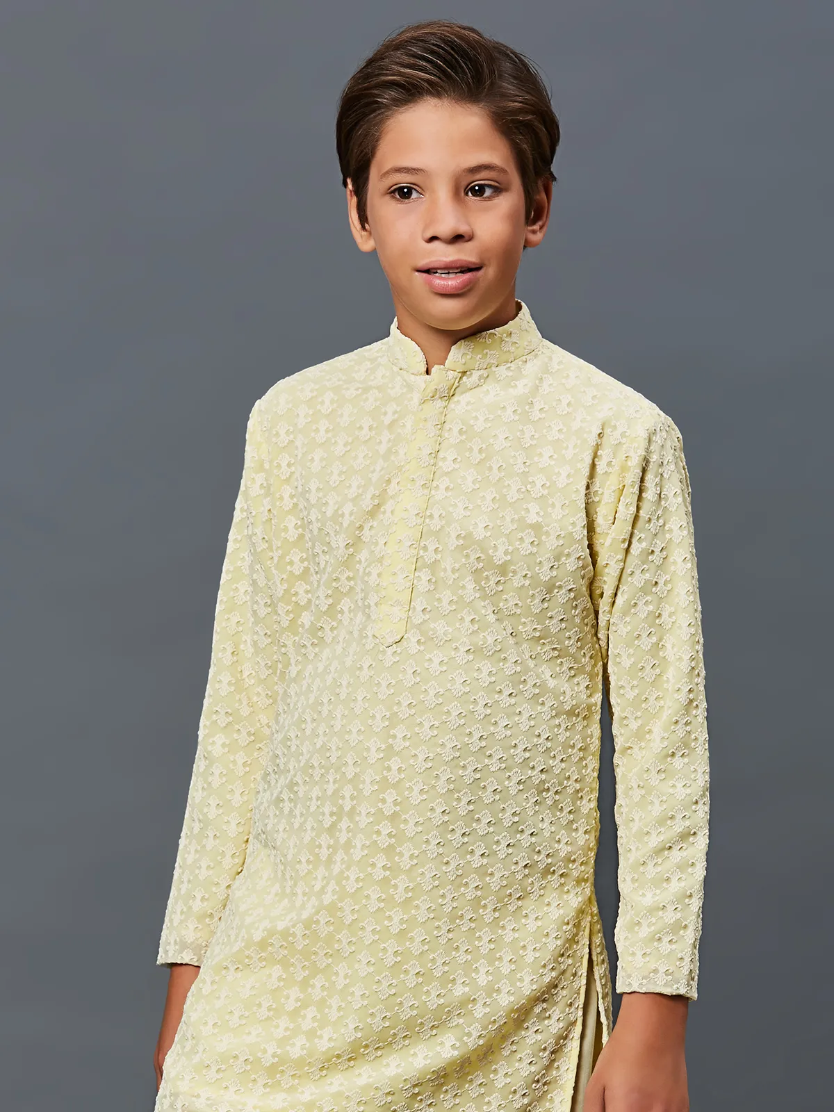 Georgette light yellow kurta suit