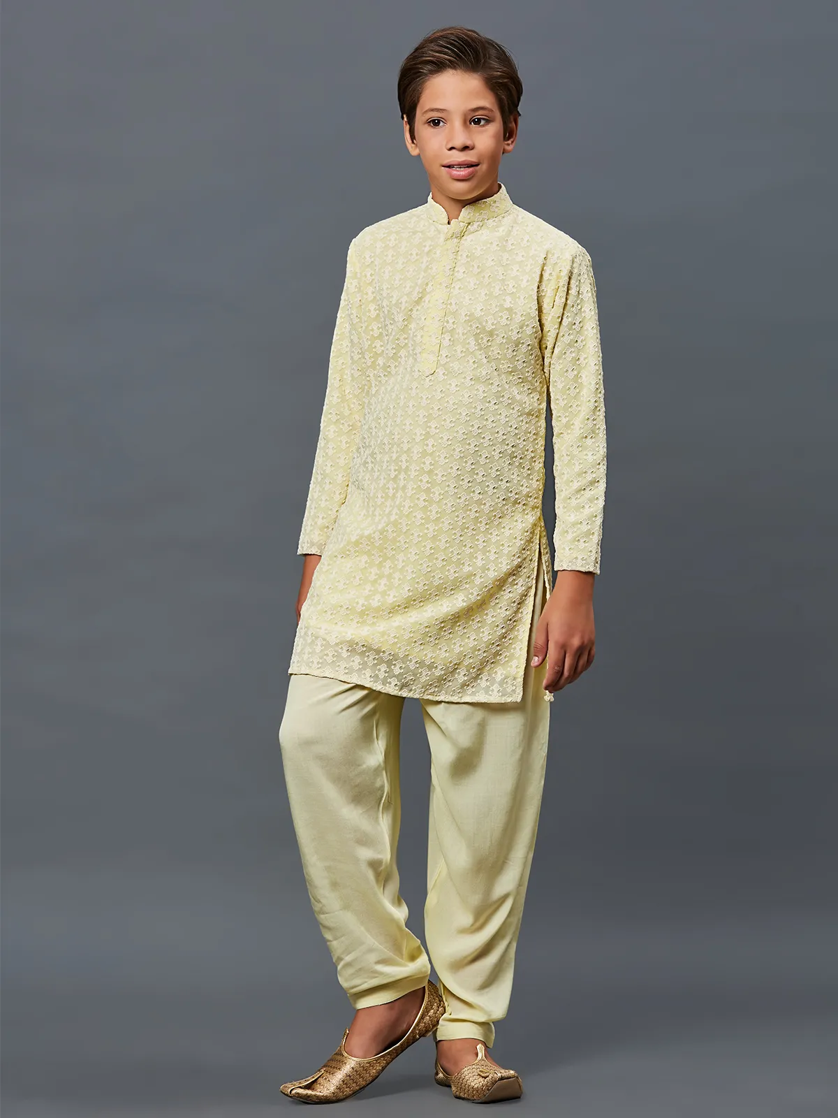 Georgette light yellow kurta suit