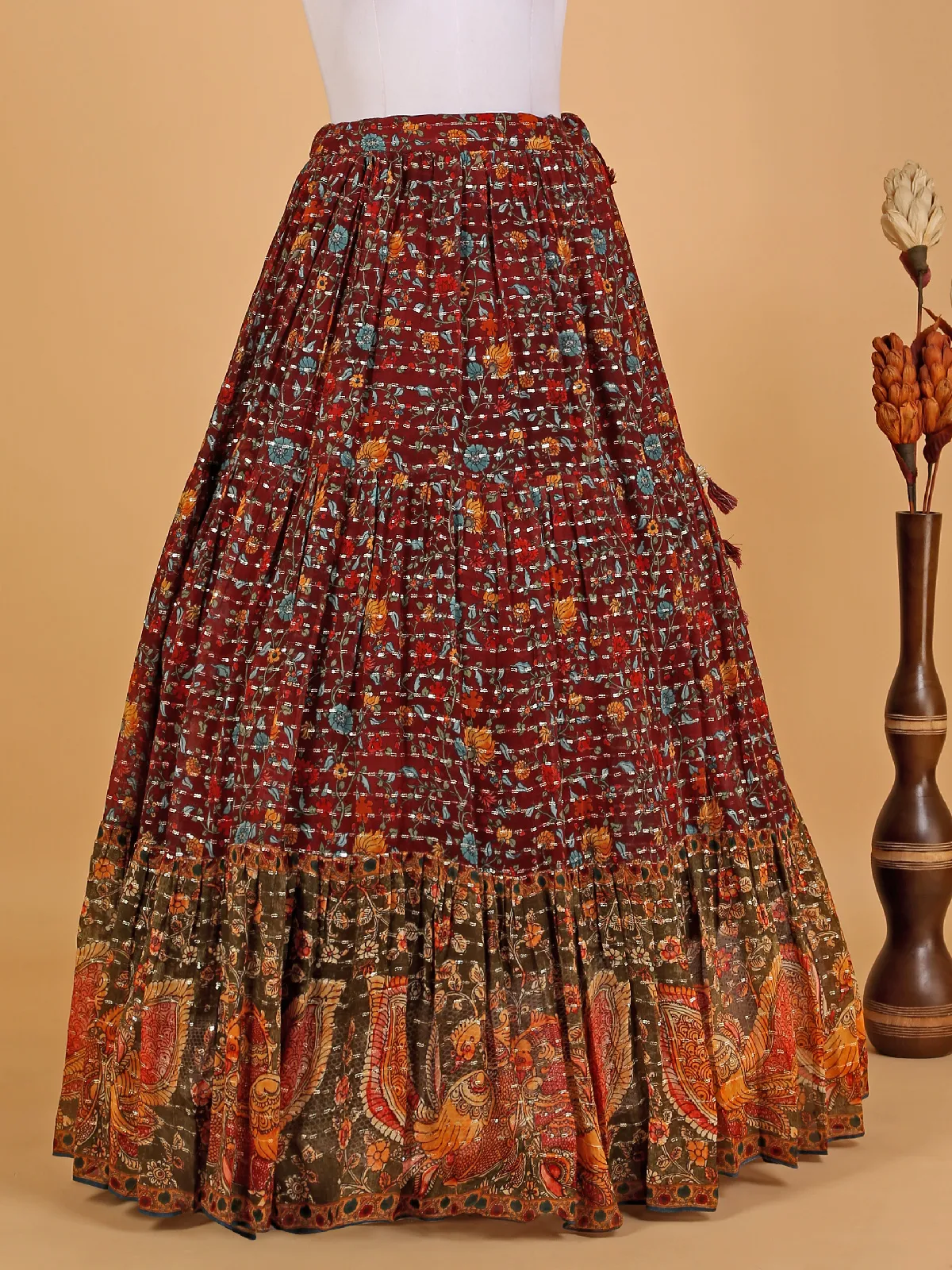 Georgette maroon floral printed lehenga choli