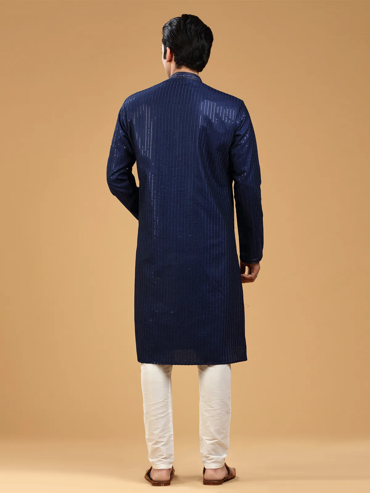 Georgette navy  Men Kurta pajama with embroidery