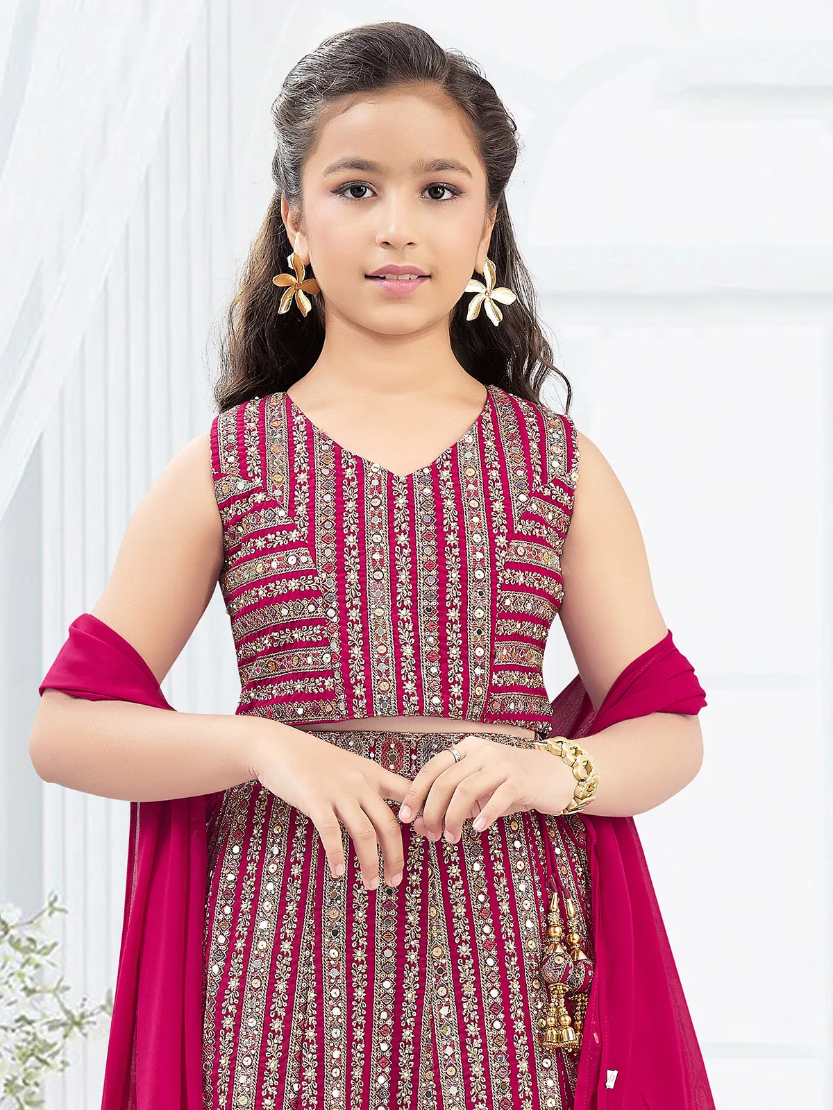 Georgette pink lehenga choli for girls