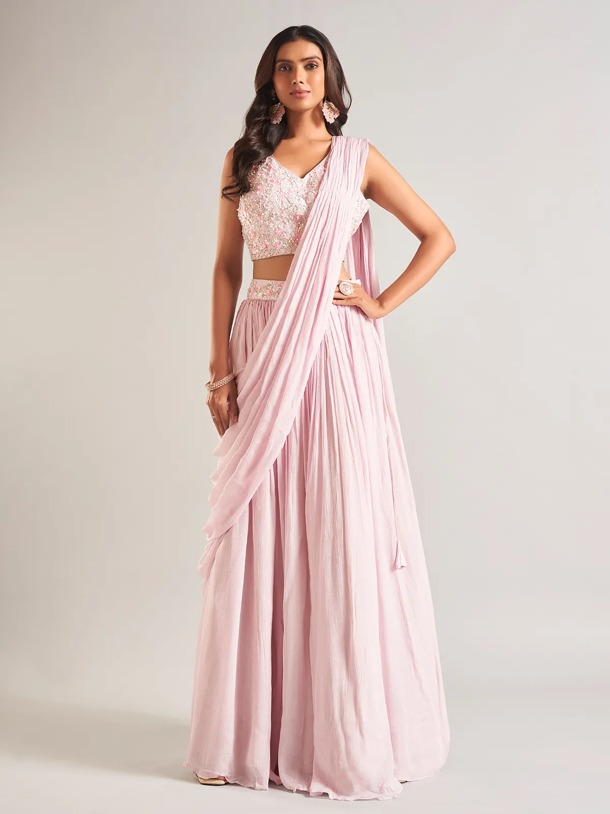 Georgette wedding wear lehenga choli in light pink