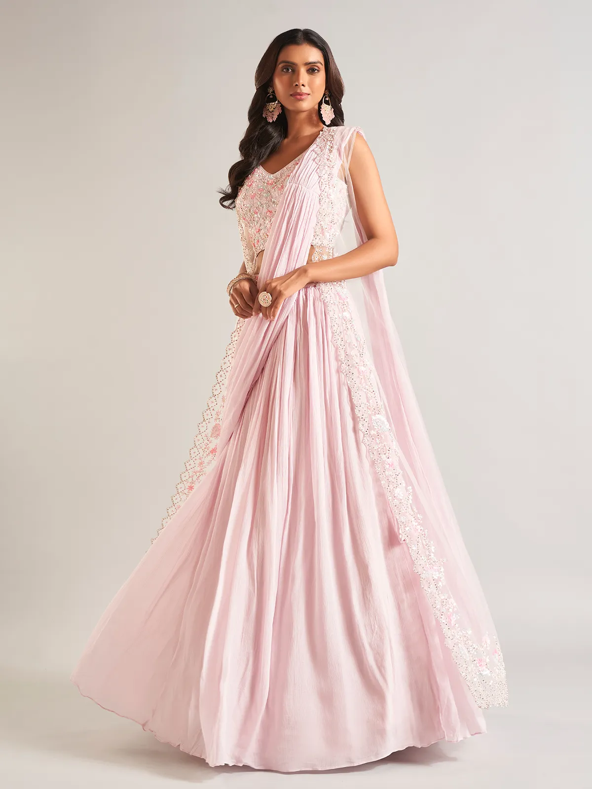 Georgette wedding wear lehenga choli in light pink