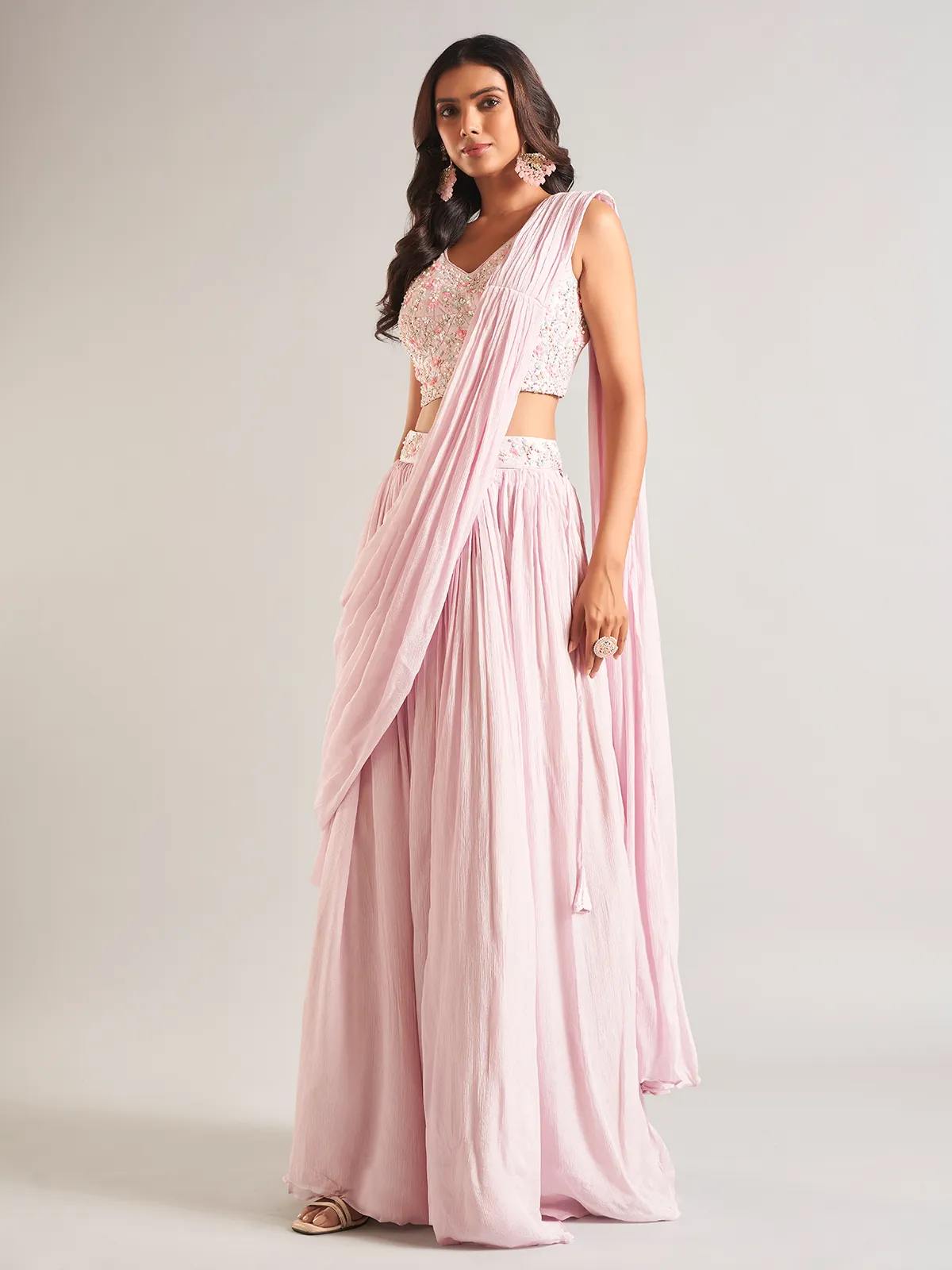 Georgette wedding wear lehenga choli in light pink