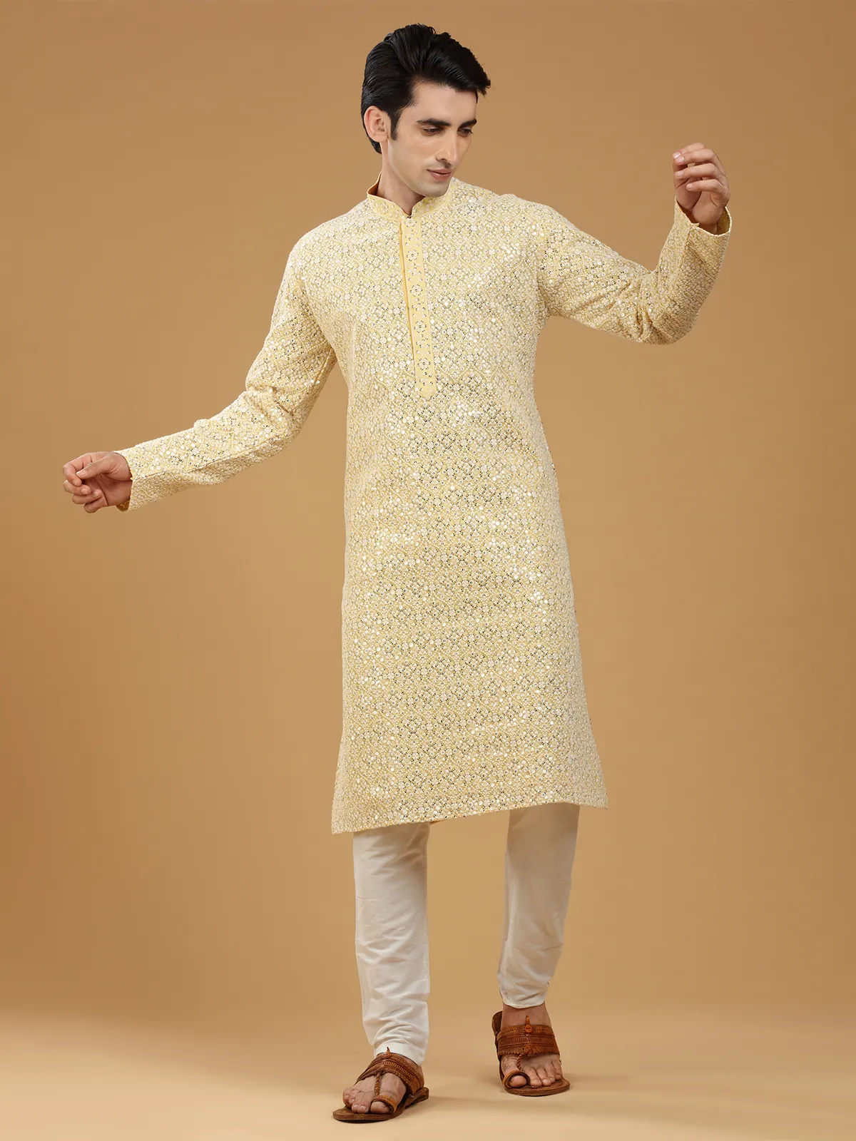 Georgette yellow embroidery kurta suit