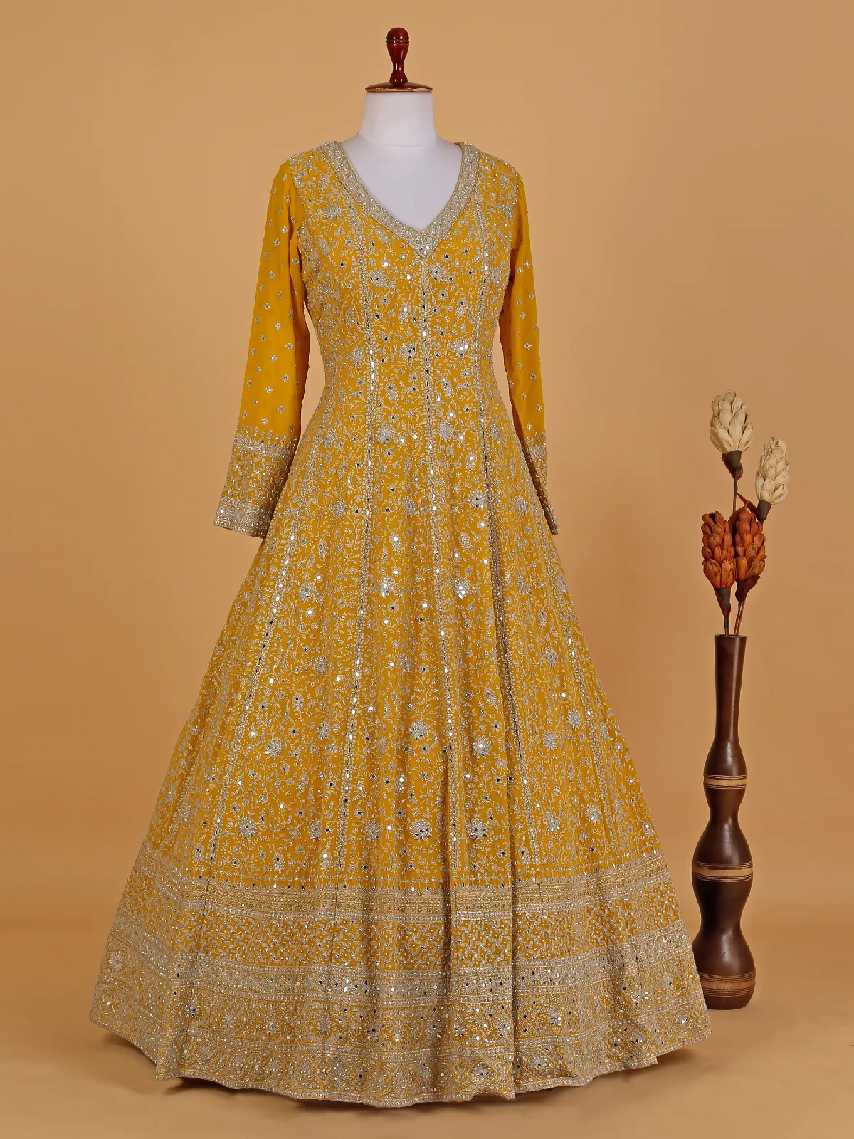 Georgette yellow floor-length suit