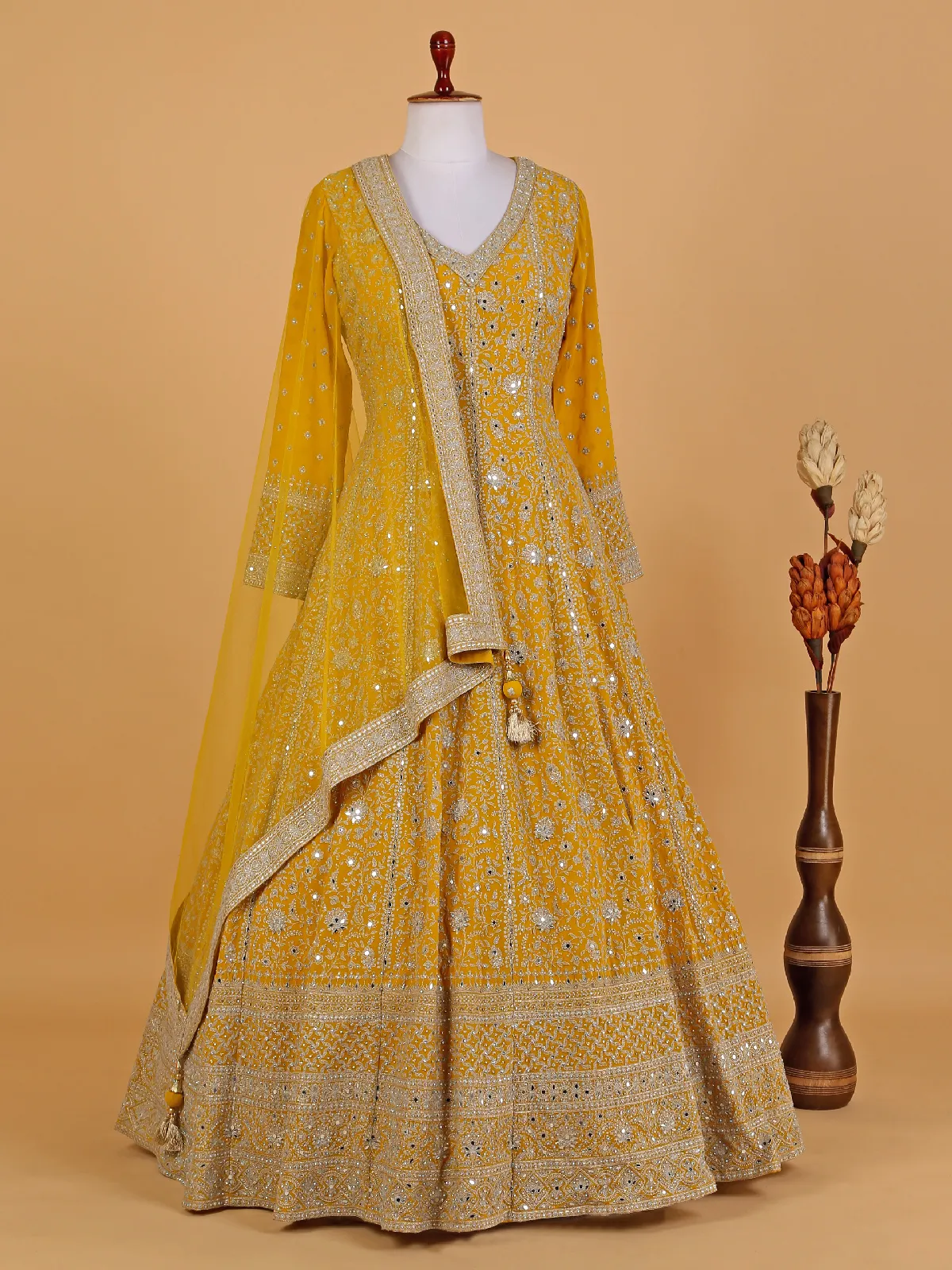 Georgette yellow floor-length suit