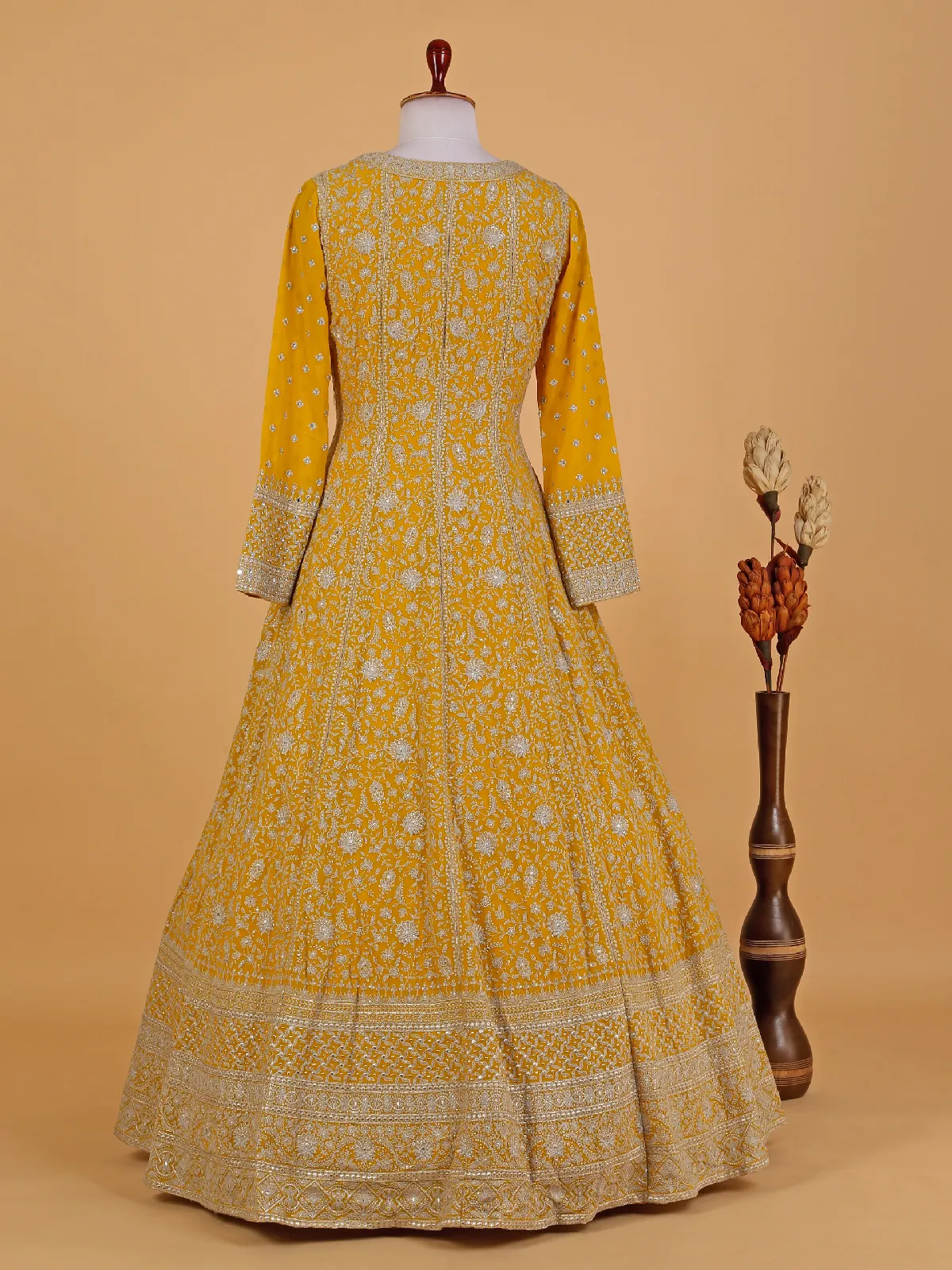 Georgette yellow floor-length suit