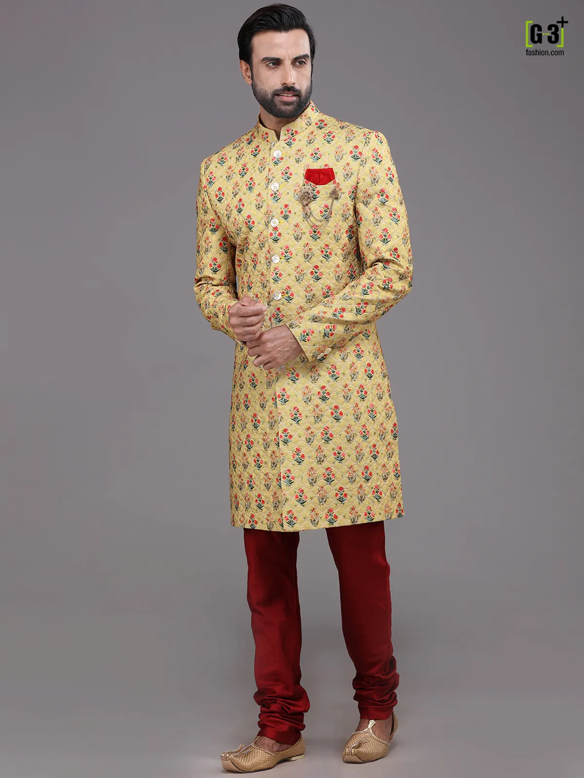 Georgette yellow haldi function indo western