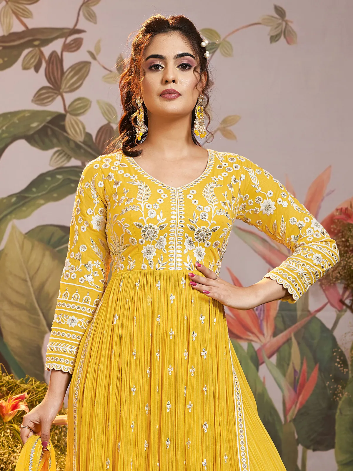 Georgette yellow haldi special palazzo suit