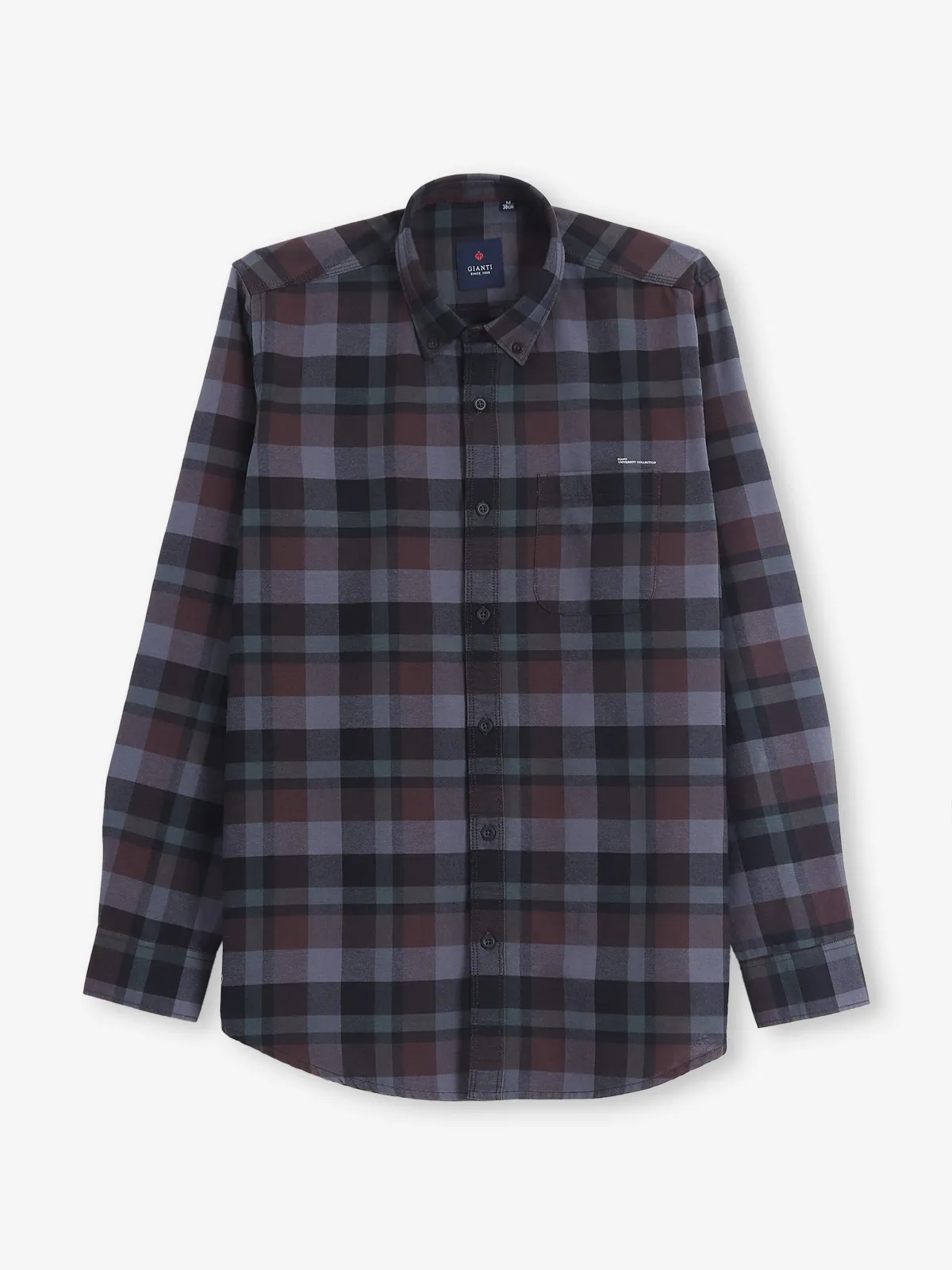 GIANTI cotton checks brown shirt