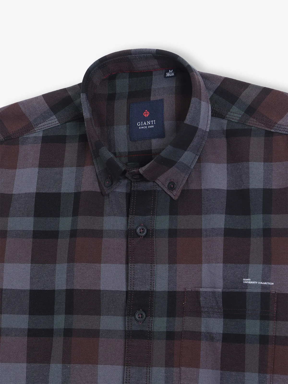 GIANTI cotton checks brown shirt