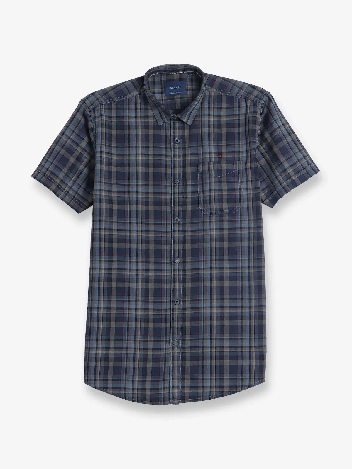 GIANTI dark blue cotton checks shirt