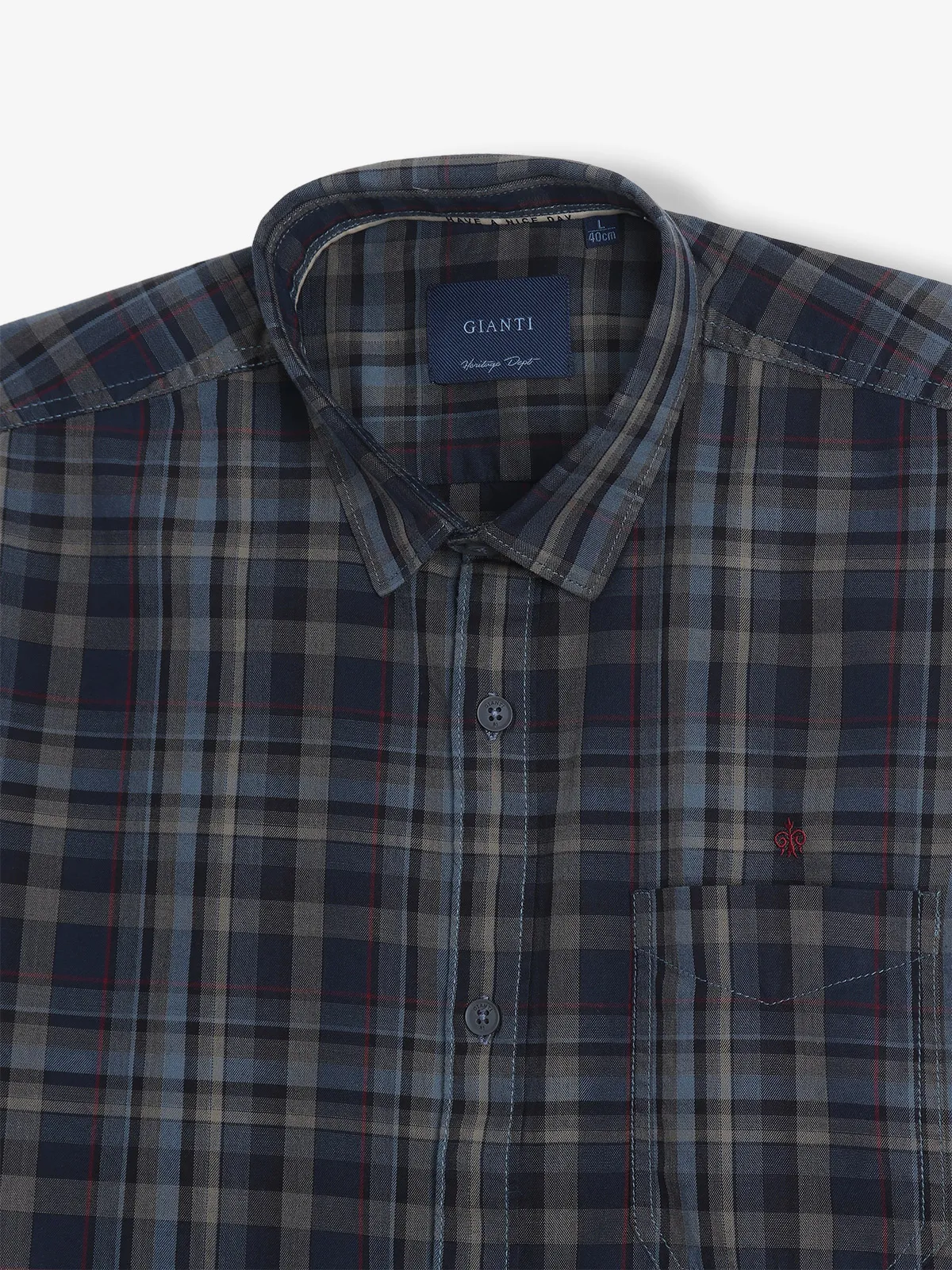 GIANTI dark blue cotton checks shirt