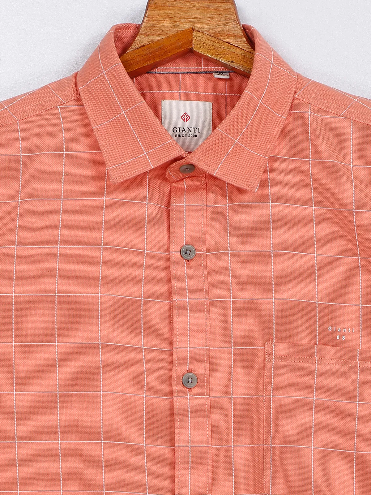 Gianti peach checks cotton shirt